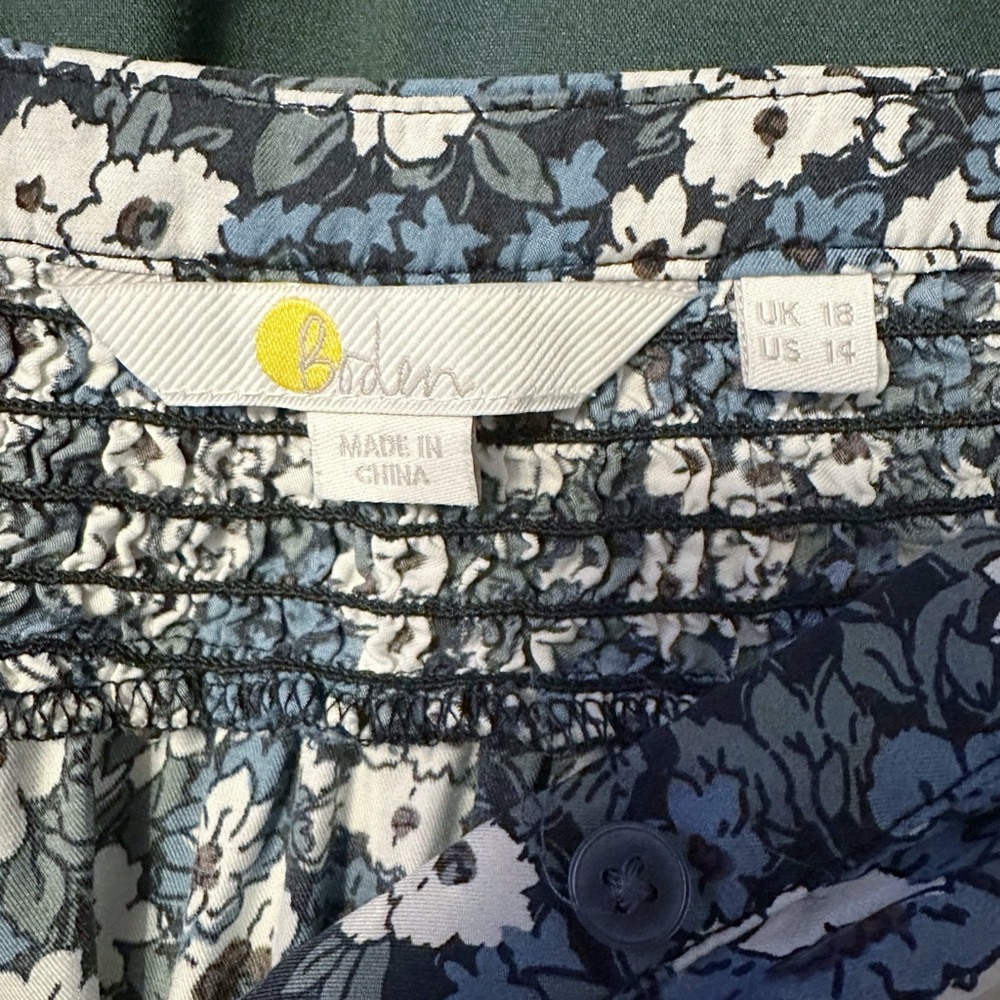 Boden Blue Floral Silk Blouse Size 14 - Picture 5 of 6